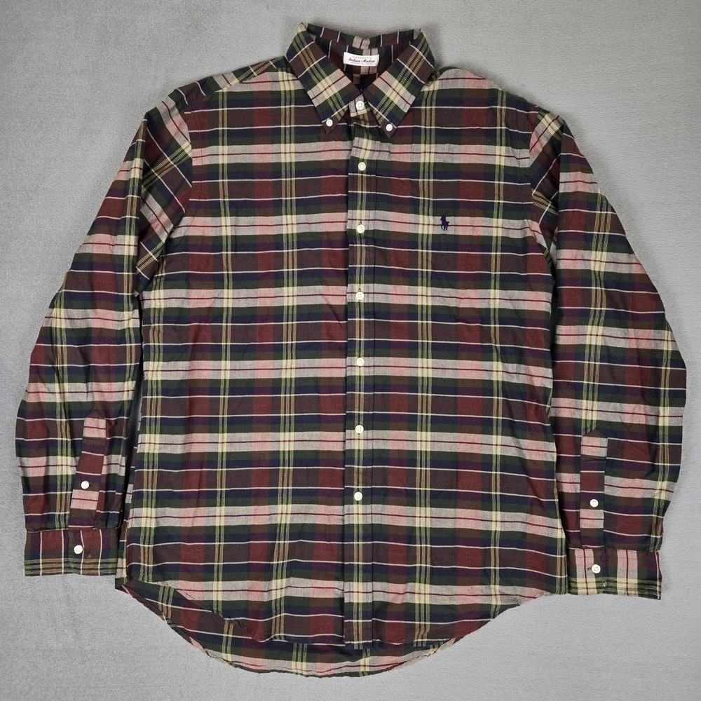 Polo Ralph Lauren Shirt Mens Large Indian Madras Plaid Lightweight Woven Cotton